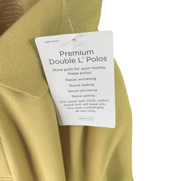 LL Bean Shirt Men 2XL Yellow Green Cotton Double L Banded Short Sleeve Polo NEW - Picture 8 of 8